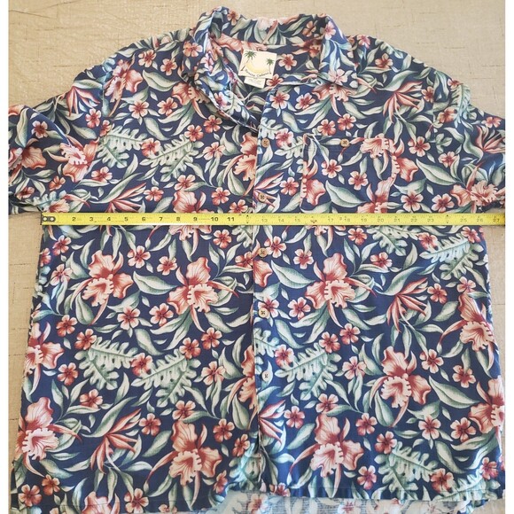 Banana Cabana 100% SILK Mens XXL 2XL Hawaiian Short Sleeve Button Up Shirt Blue - Picture 10 of 14
